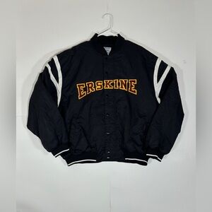Vintage Erskine College Flying Fleet Russell Snap Jacket 2XL Black Striped Y2K